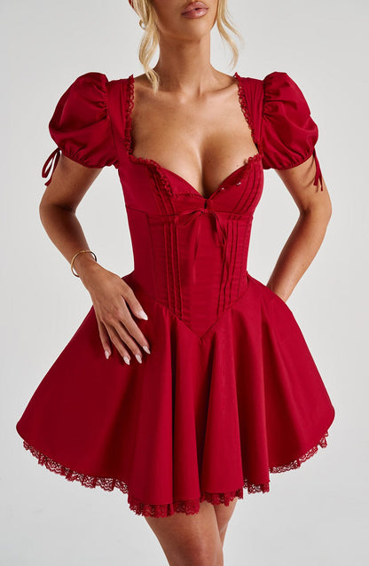 Vestido Mini Rojo Corsé Mangas Antonia