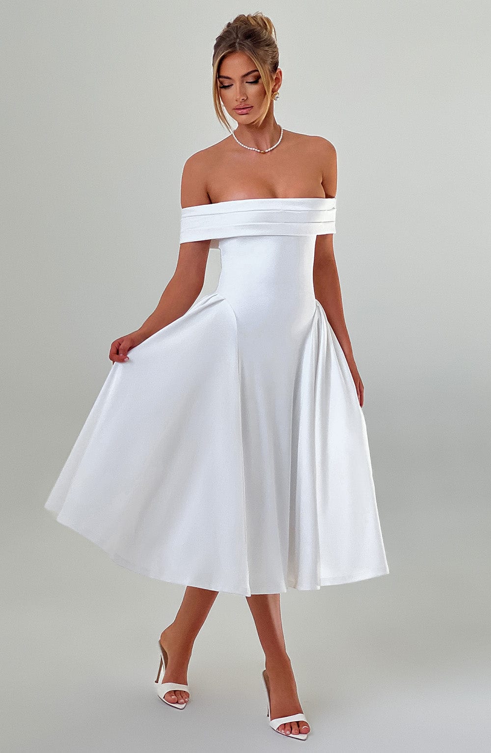 Vestido Midi Blanco Bardot Tul Marisa