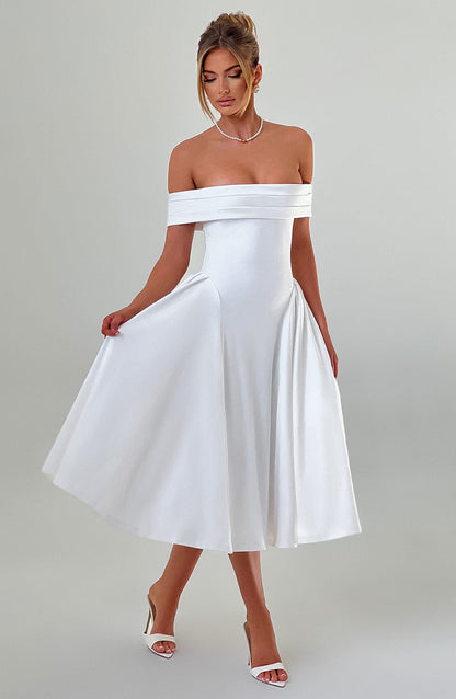 Vestido Midi Blanco Bardot Tul Marisa