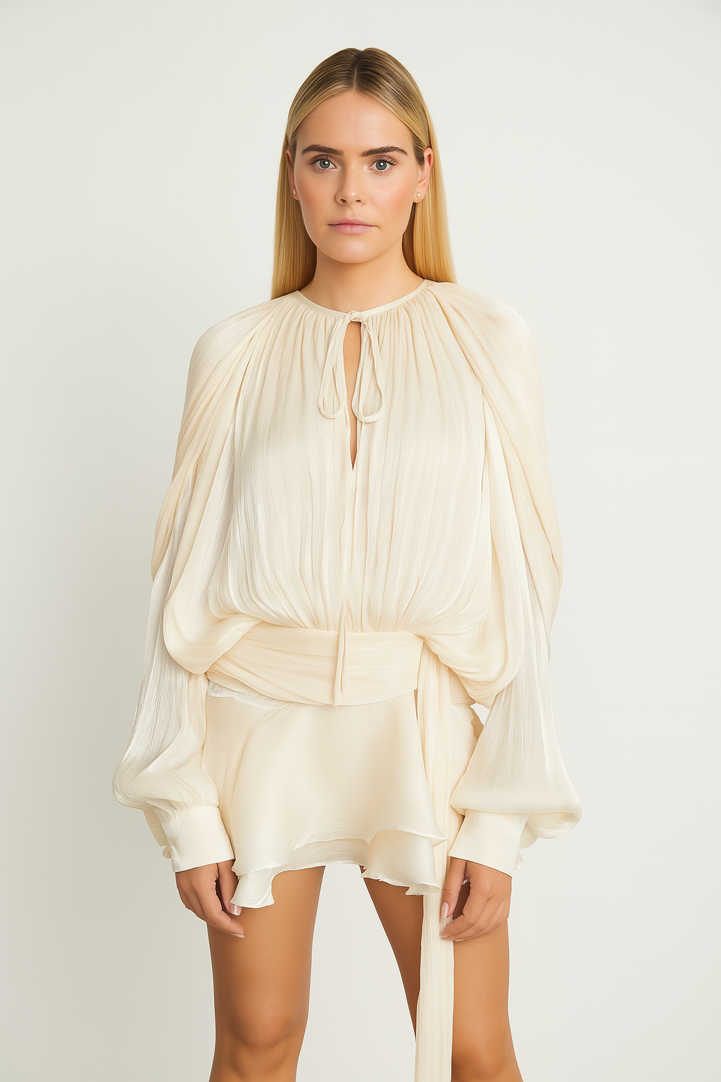 Vestido Mini Marfil Fiesta Lazo Olivia