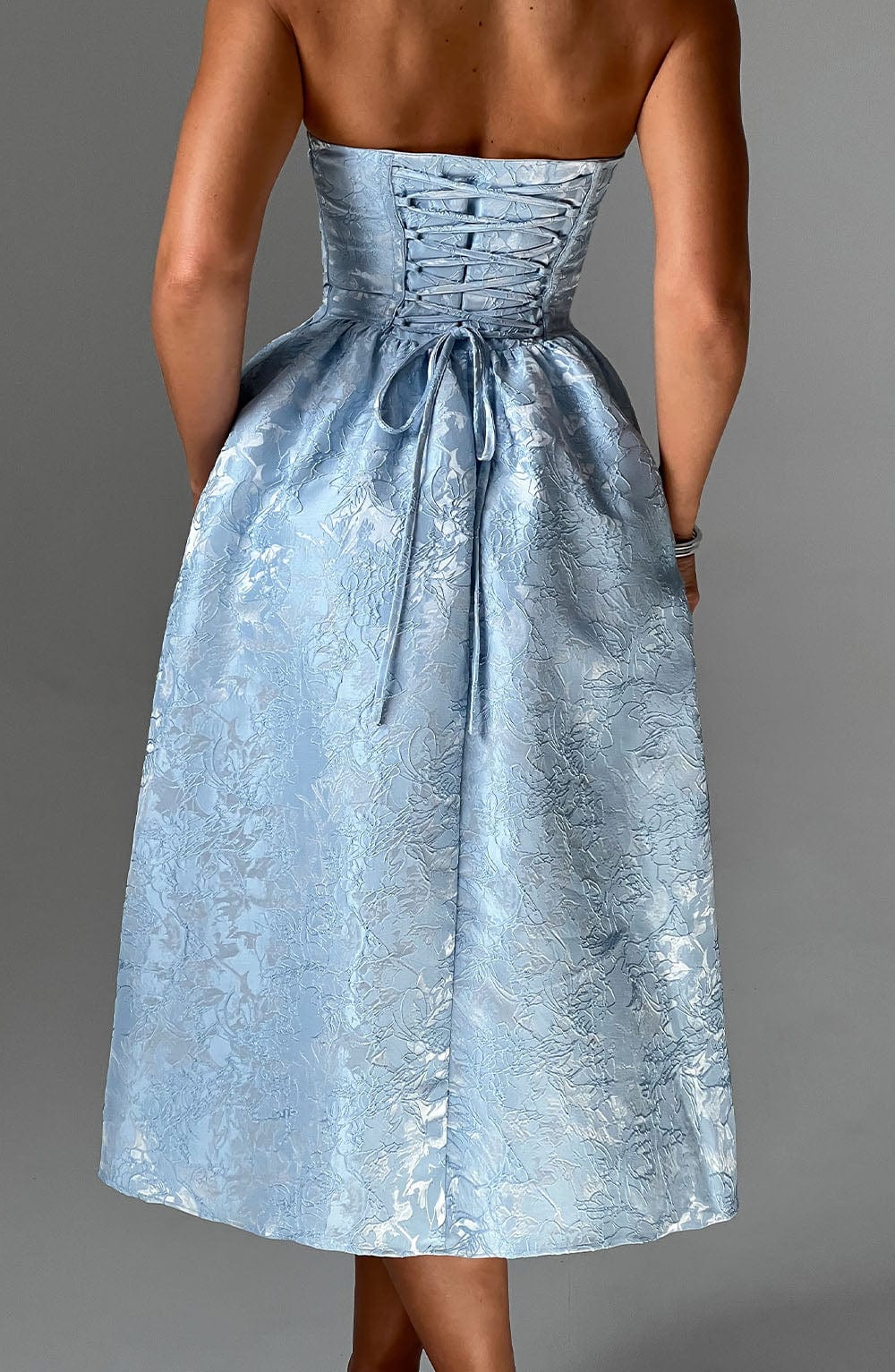 Vestido Midi Azul Jacquard Corsé Sara