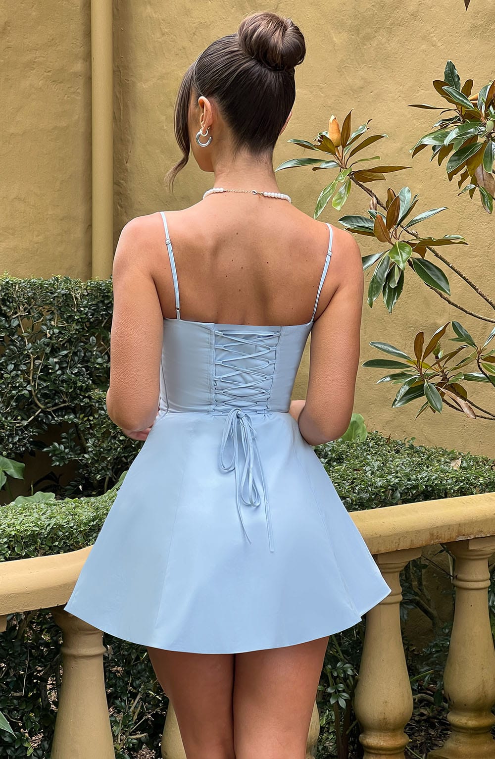 Vestido Mini Azul Claro Algodón Corsé Carmen
