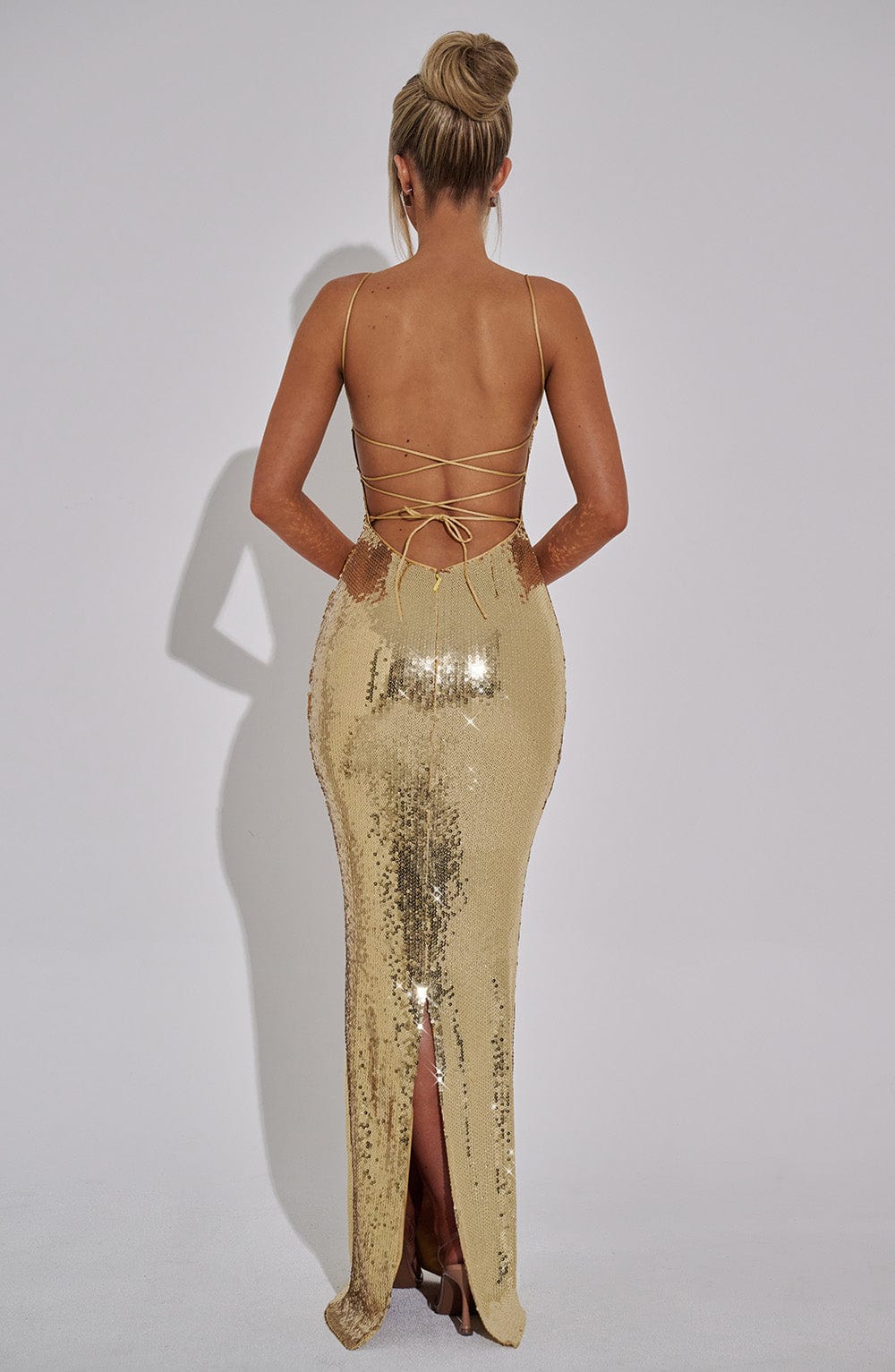 Vestido Largo Dorado Lentejuelas Paula