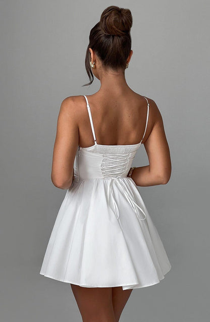Vestido Mini Marfil Espalda Corsé Ana