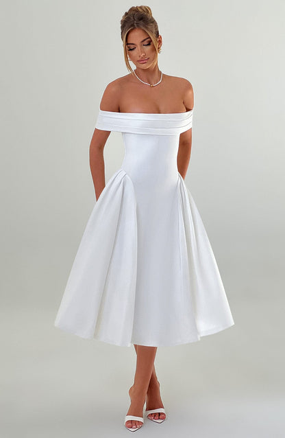 Vestido Midi Blanco Bardot Tul Marisa