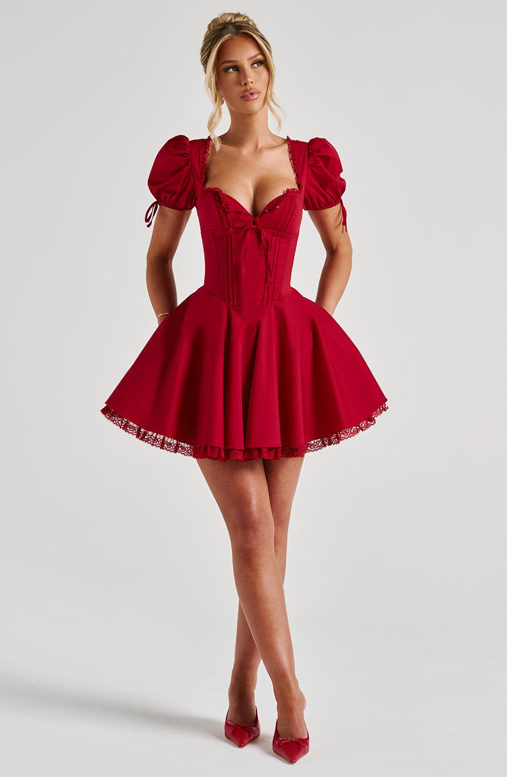 Vestido Mini Rojo Corsé Mangas Antonia