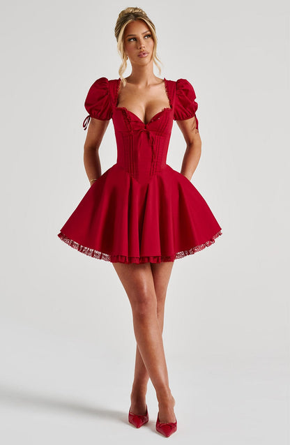 Vestido Mini Rojo Corsé Mangas Antonia