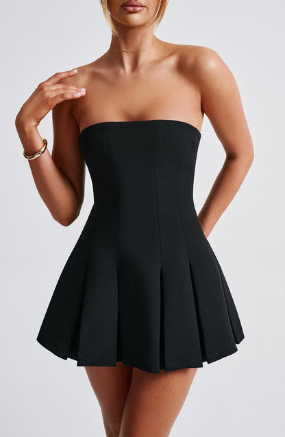 Vestido Mini Negro Plisado Corsé Bruna