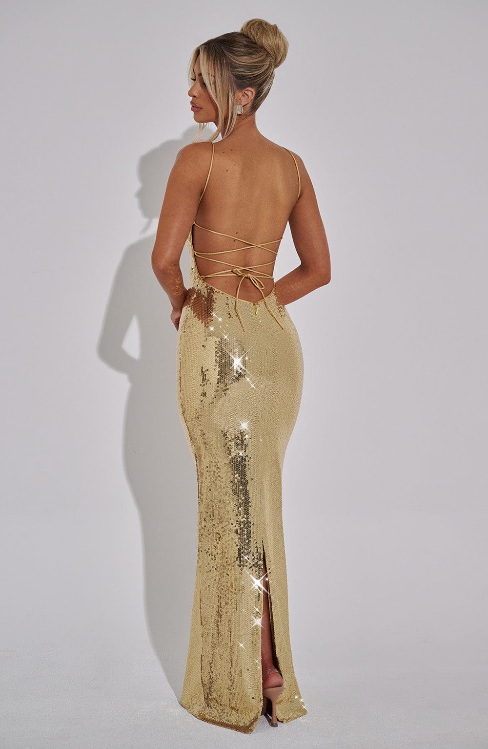 Vestido Largo Dorado Lentejuelas Paula