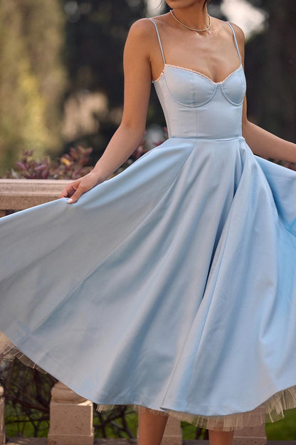 Vestido Midi Azul Tul Escote Cintia