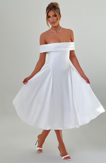 Vestido Midi Blanco Bardot Tul Marisa