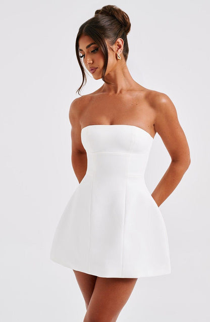 Vestido Mini Marfil Crepé Burbuja Asha