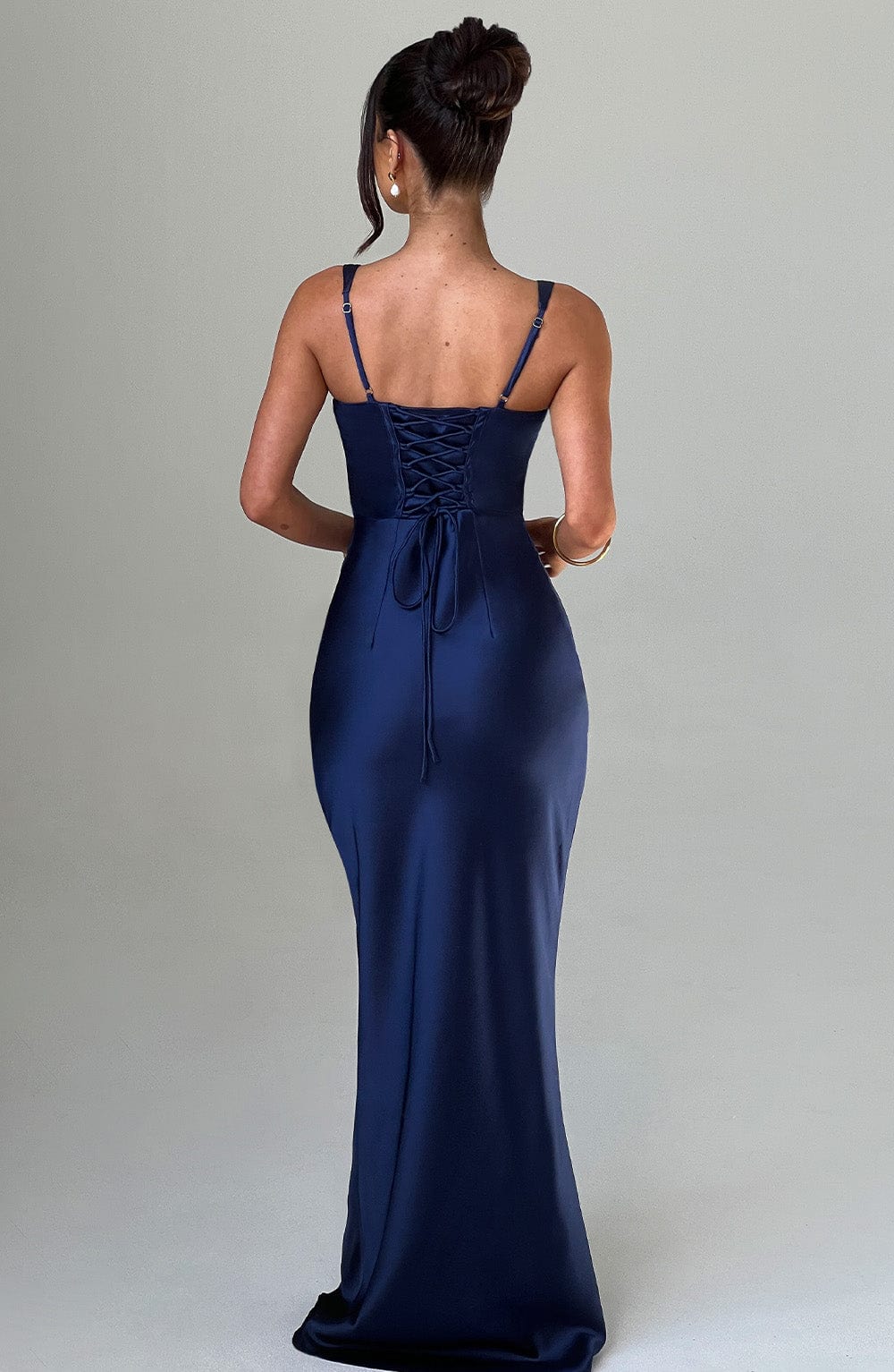 Vestido Maxi Azul Marino Satén Clara