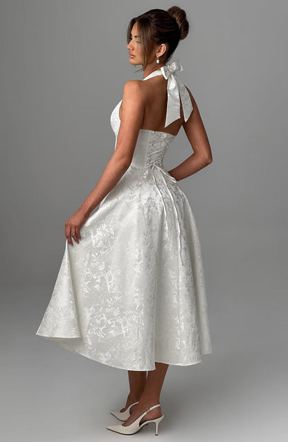 Vestido Midi Marfil Jacquard Halter Lupita