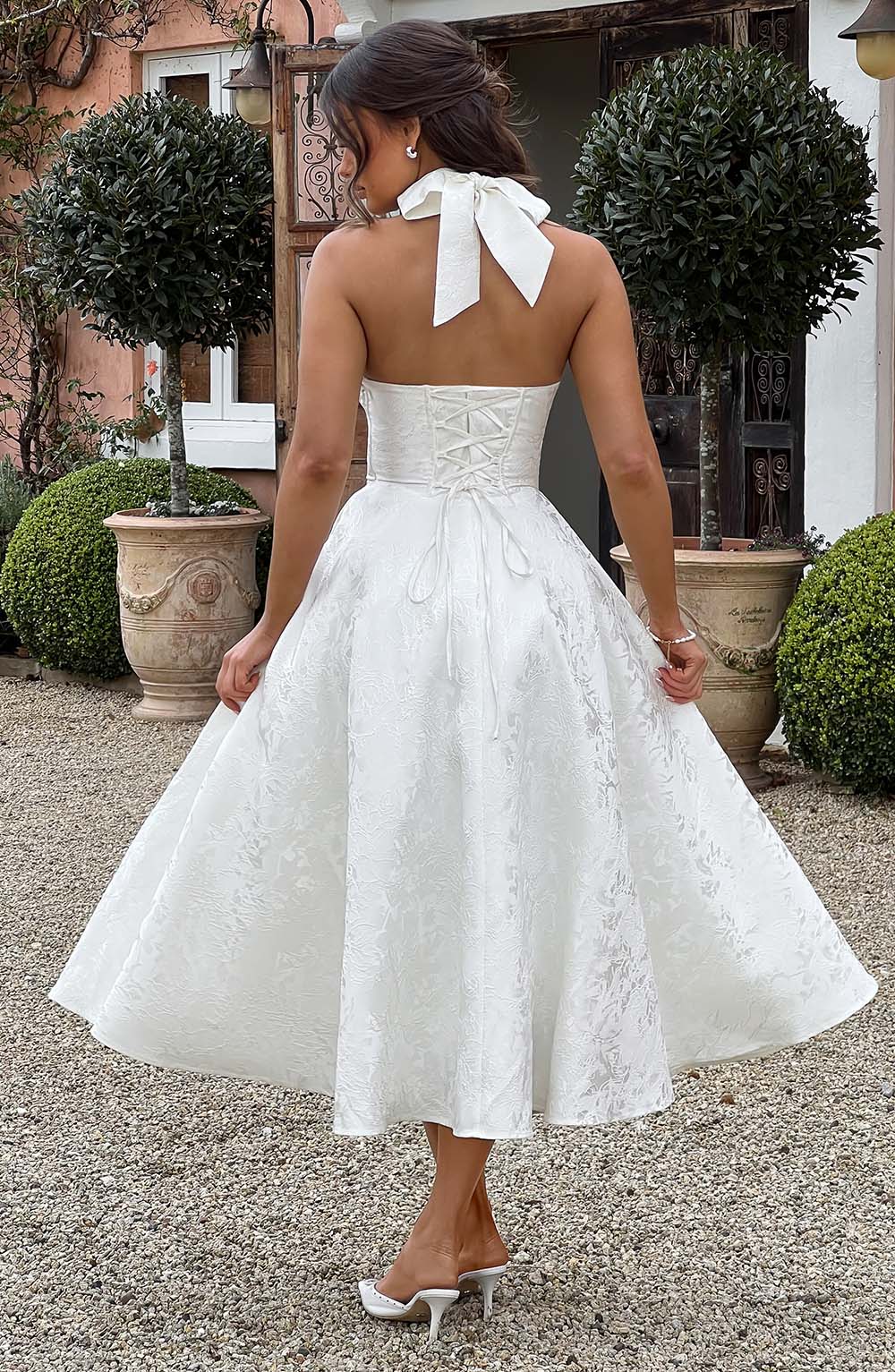 Vestido Midi Marfil Jacquard Halter Lupita