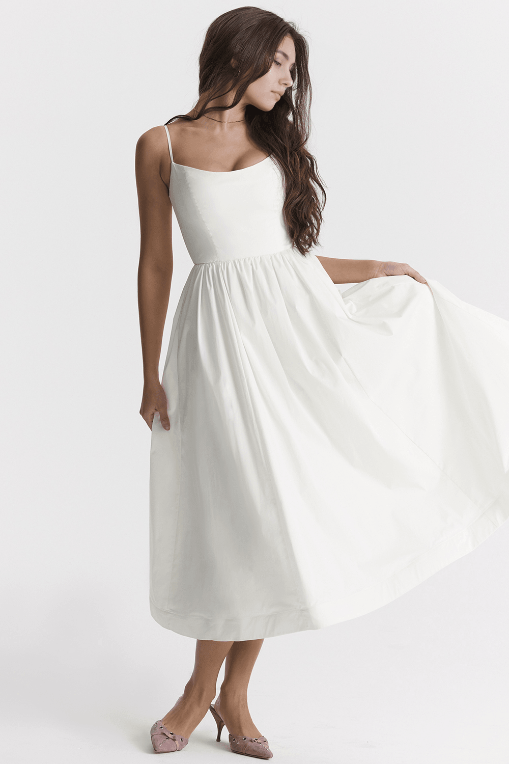 Vestido Midi Blanco Crepé Sofía