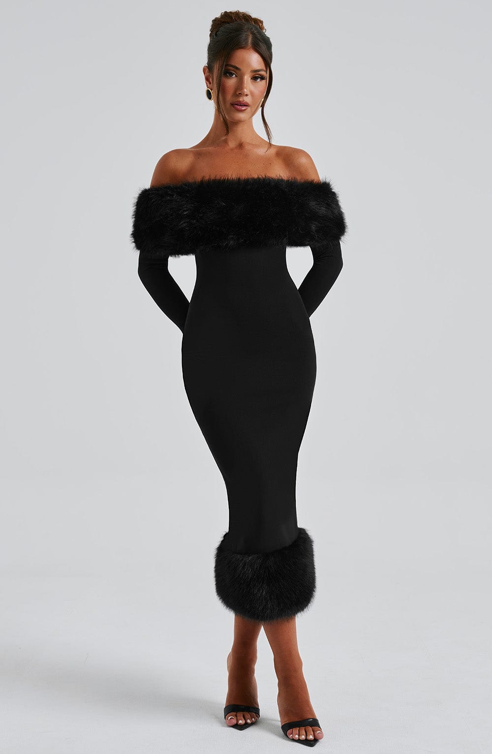 Vestido Midi Negro Bardot Piel Victoria