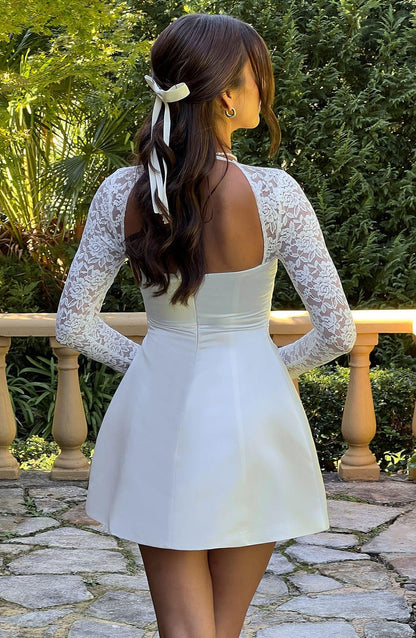Vestido Mini Marfil Satén Burbuja Marina