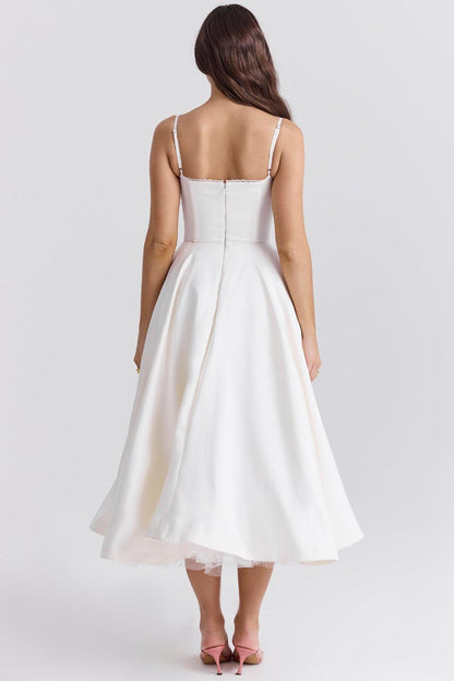 Vestido Midi Blanco Tul Escote Cintia