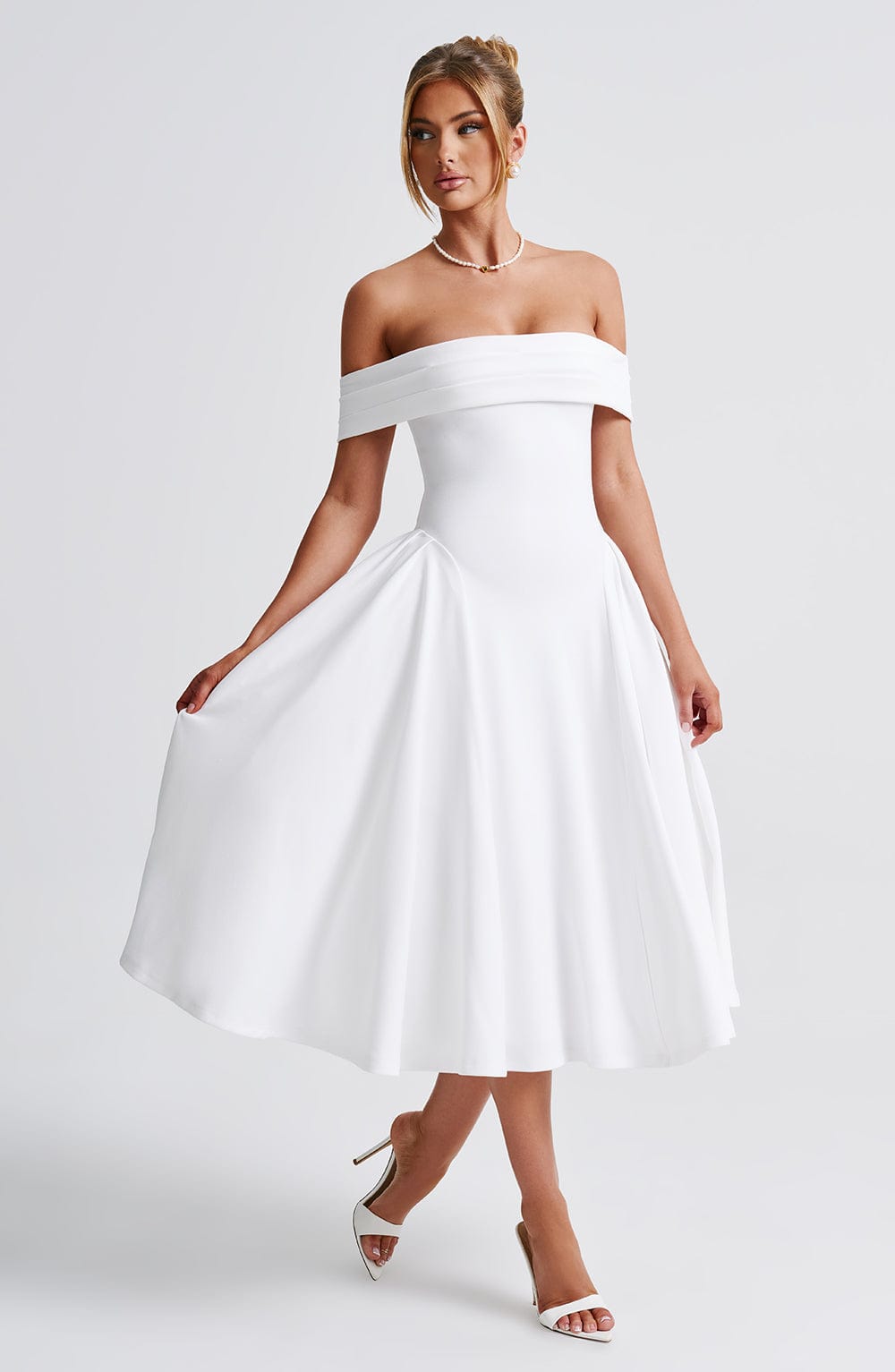 Vestido Midi Blanco Bardot Tul Marisa