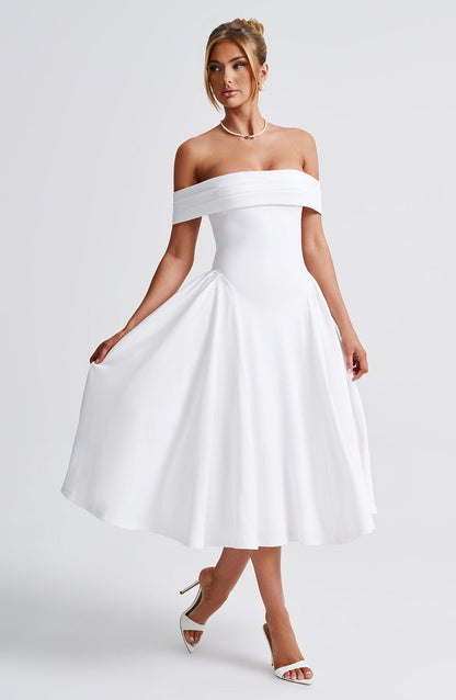 Vestido Midi Blanco Bardot Tul Marisa
