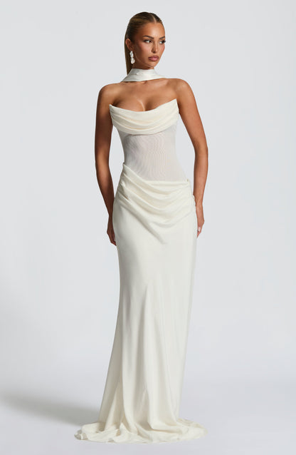 Vestido Largo Marfil Halter Lorena