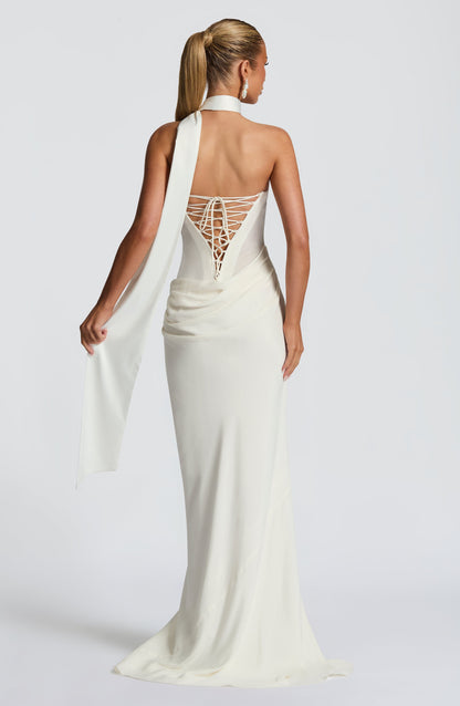 Vestido Largo Marfil Halter Lorena