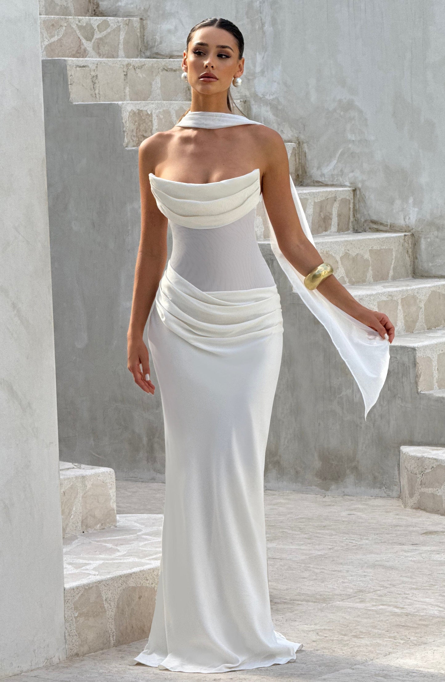 Vestido Largo Marfil Halter Lorena