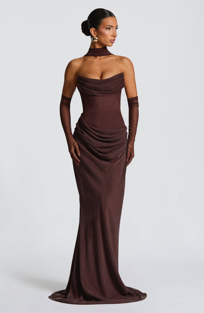 Vestido Largo Ciruela Halter Lorena