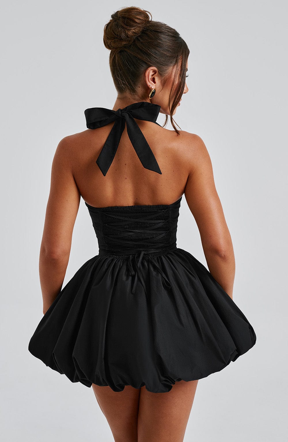 Vestido Mini Negro Halter Corsé Martina