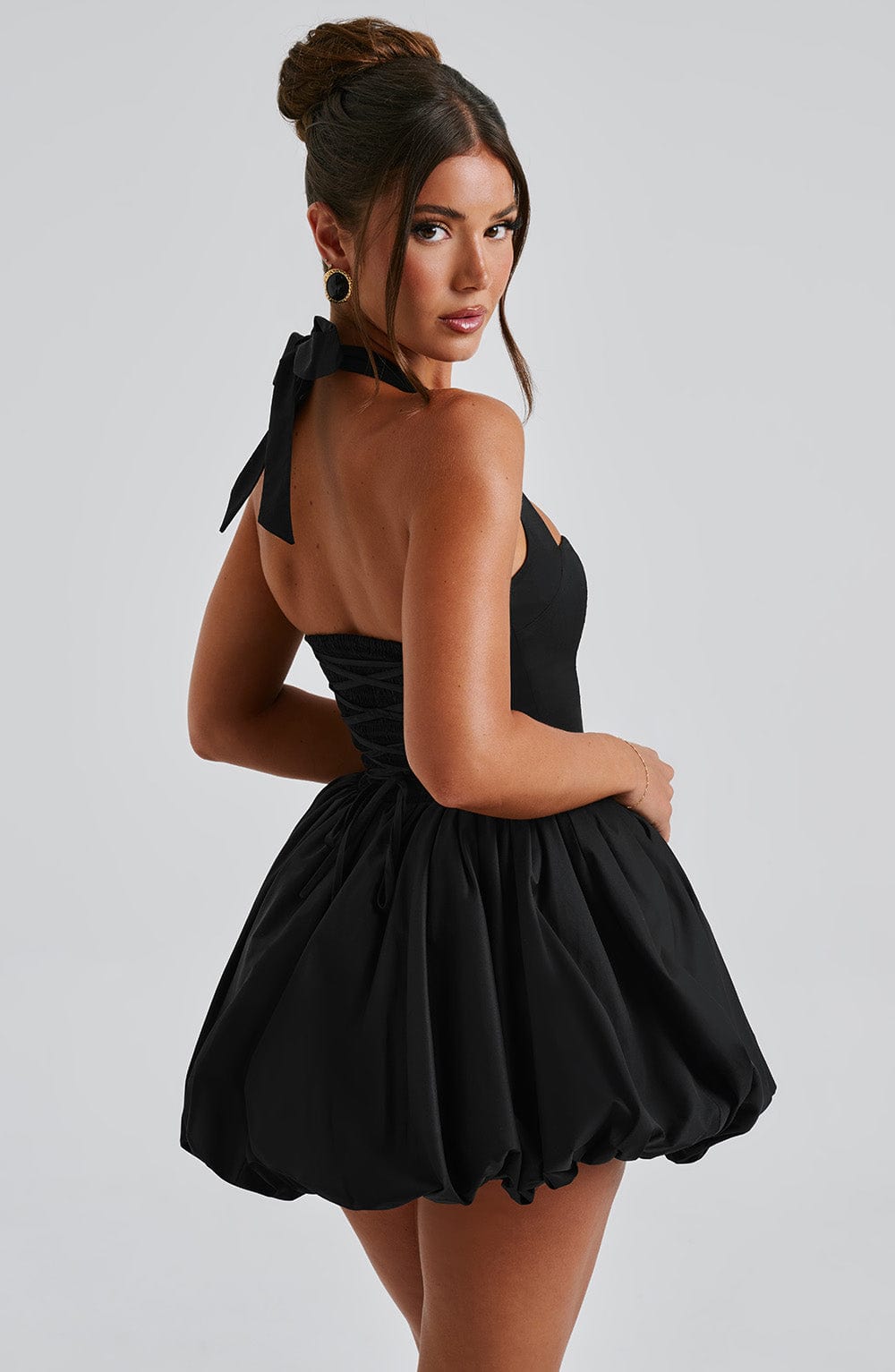 Vestido Mini Negro Halter Corsé Martina