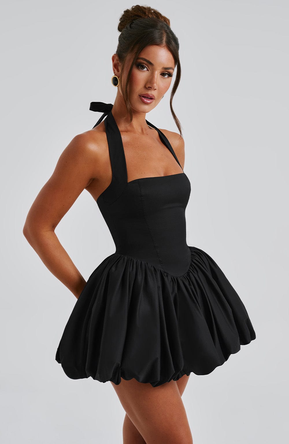 Vestido Mini Negro Halter Corsé Martina
