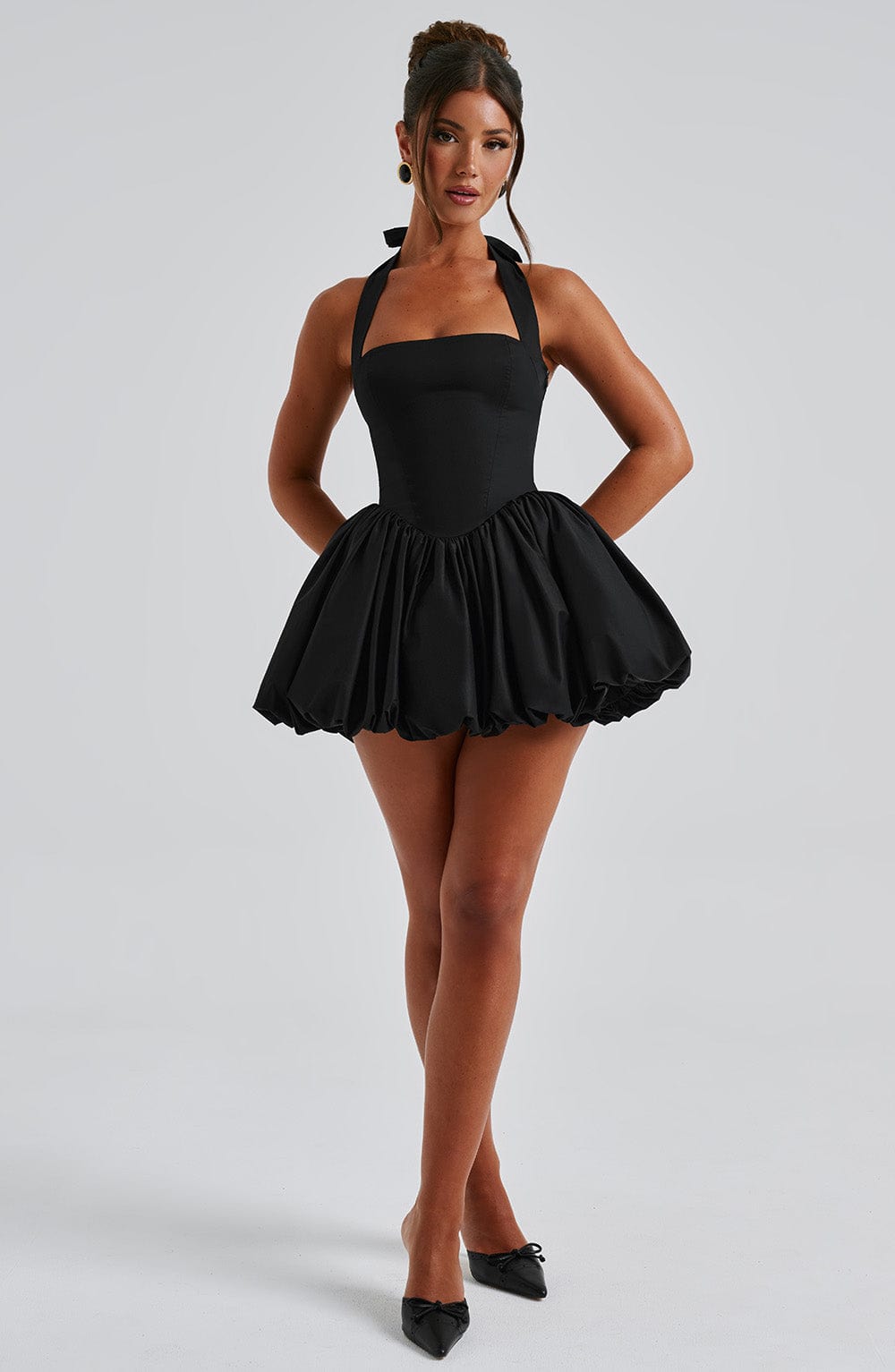 Vestido Mini Negro Halter Corsé Martina