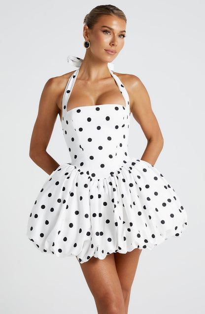 Vestido Mini Lunares Halter Corsé Martina