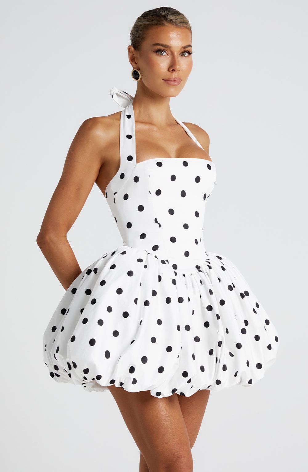 Vestido Mini Lunares Halter Corsé Martina