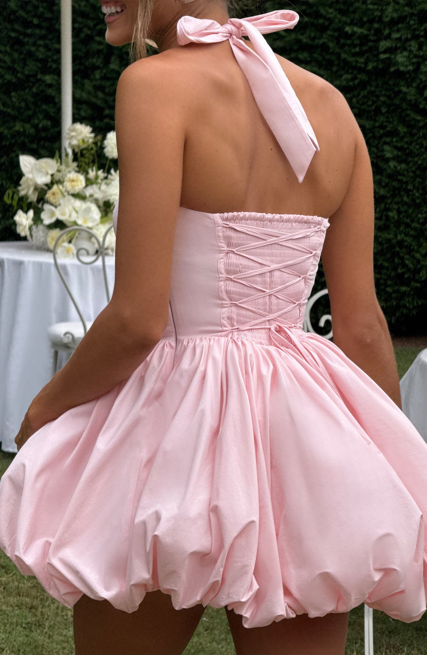 Vestido Mini Rosa Halter Corsé Martina