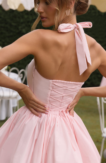 Vestido Mini Rosa Halter Corsé Martina