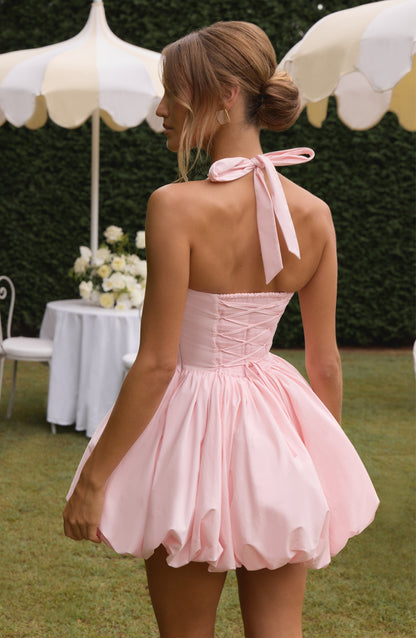 Vestido Mini Rosa Halter Corsé Martina