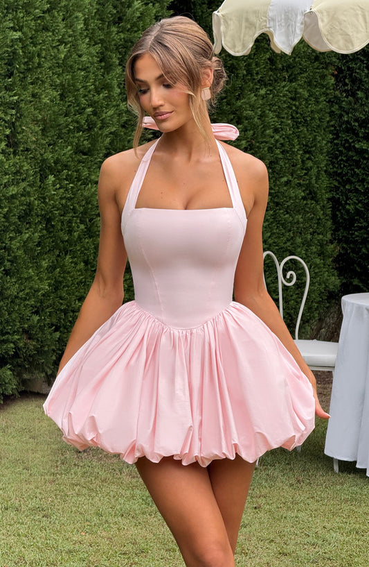 Vestido Mini Rosa Halter Corsé Martina