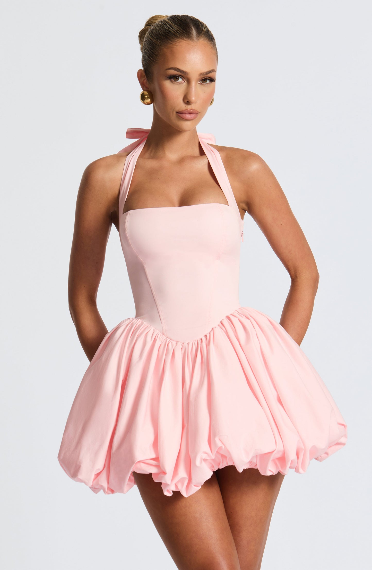 Vestido Mini Rosa Halter Corsé Martina