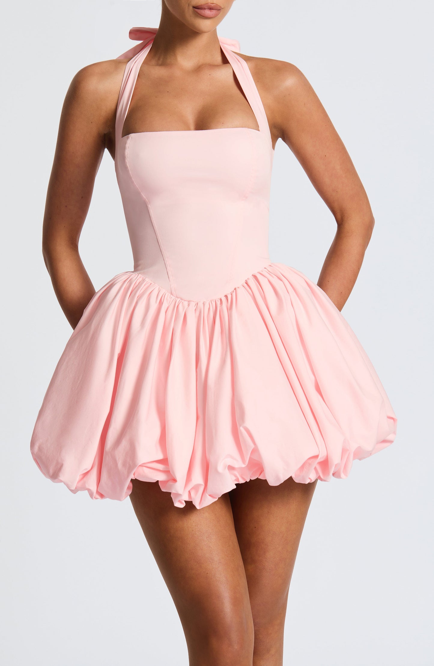 Vestido Mini Rosa Halter Corsé Martina