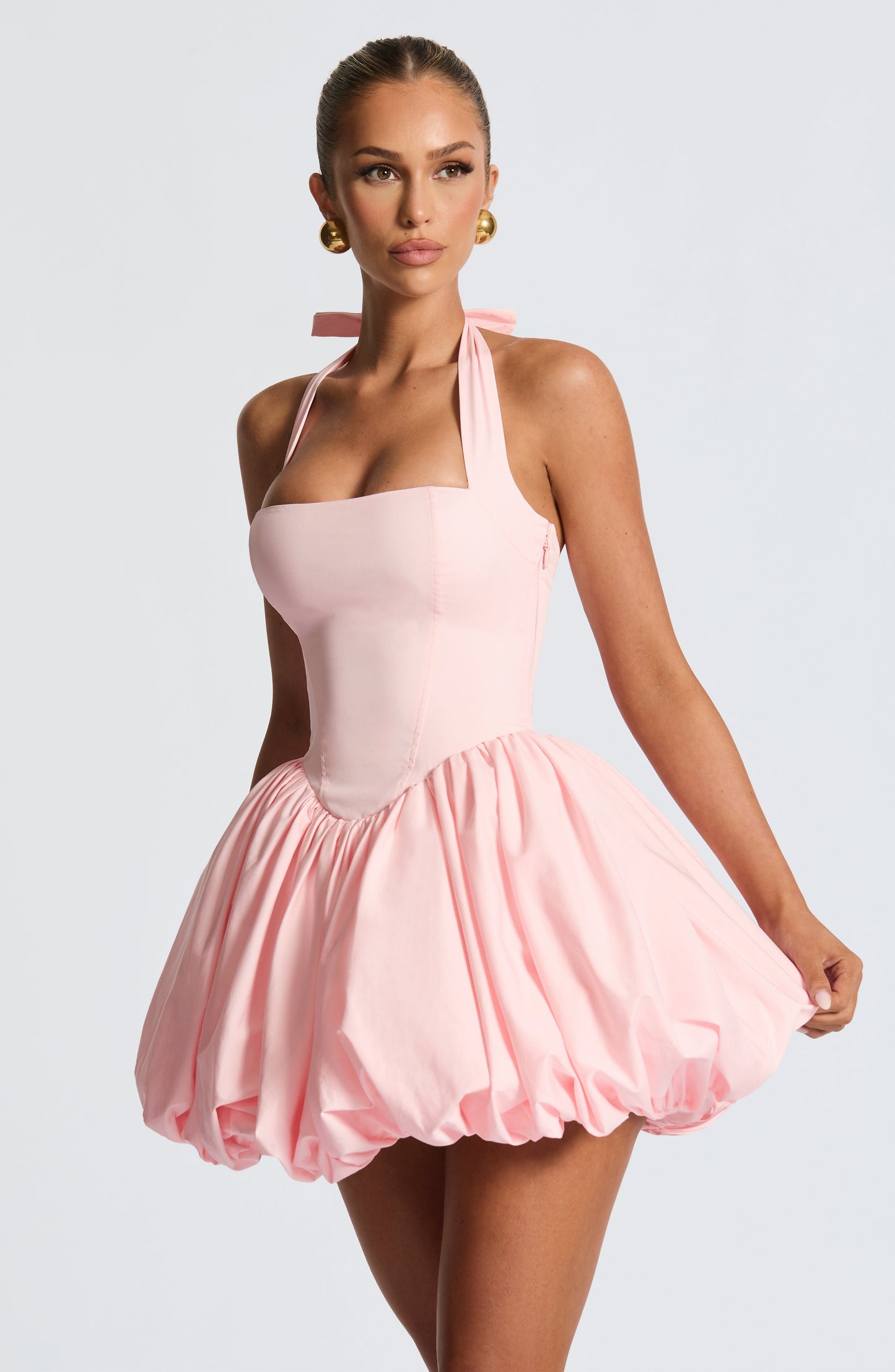 Vestido Mini Rosa Halter Corsé Martina