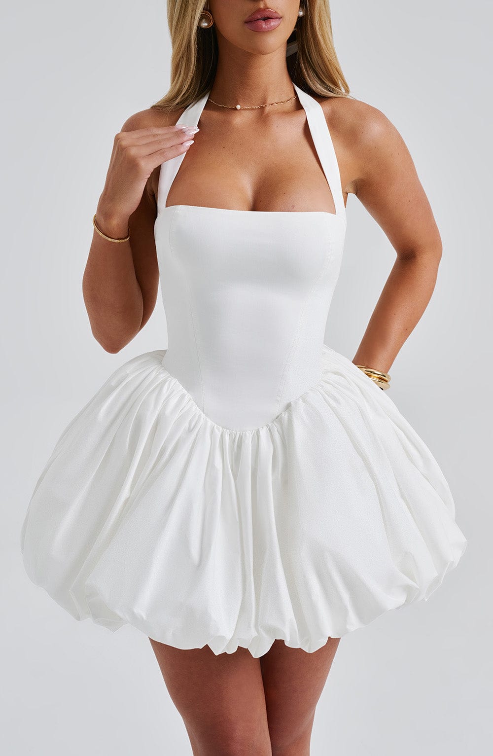 Vestido Mini Marfil Halter Corsé Martina