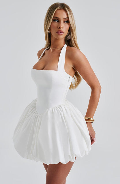 Vestido Mini Marfil Halter Corsé Martina