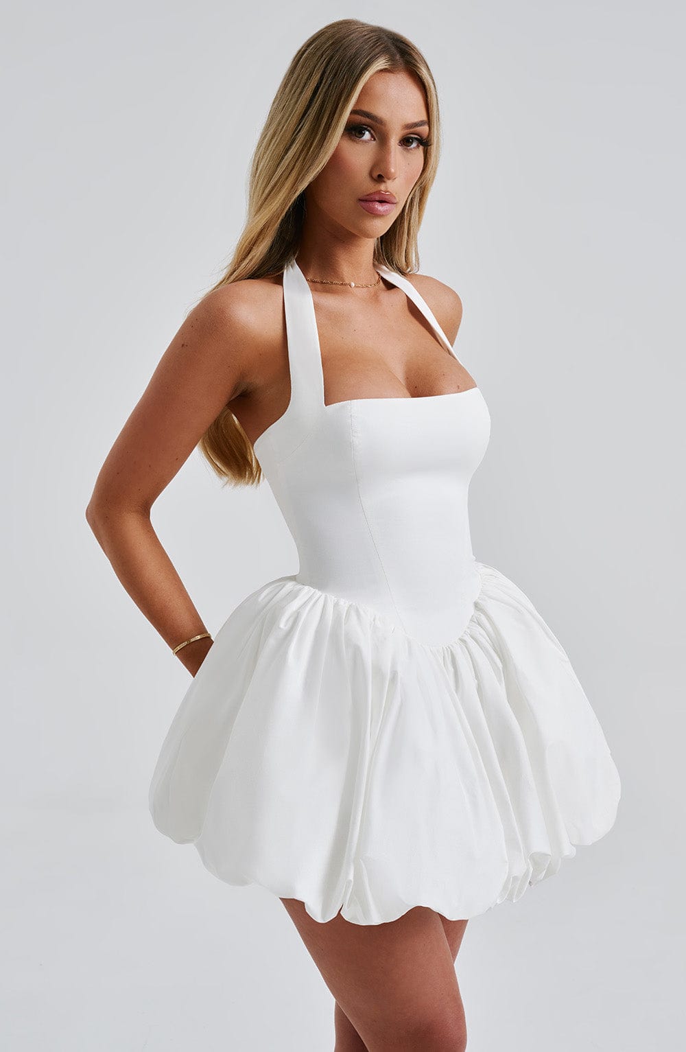 Vestido Mini Marfil Halter Corsé Martina