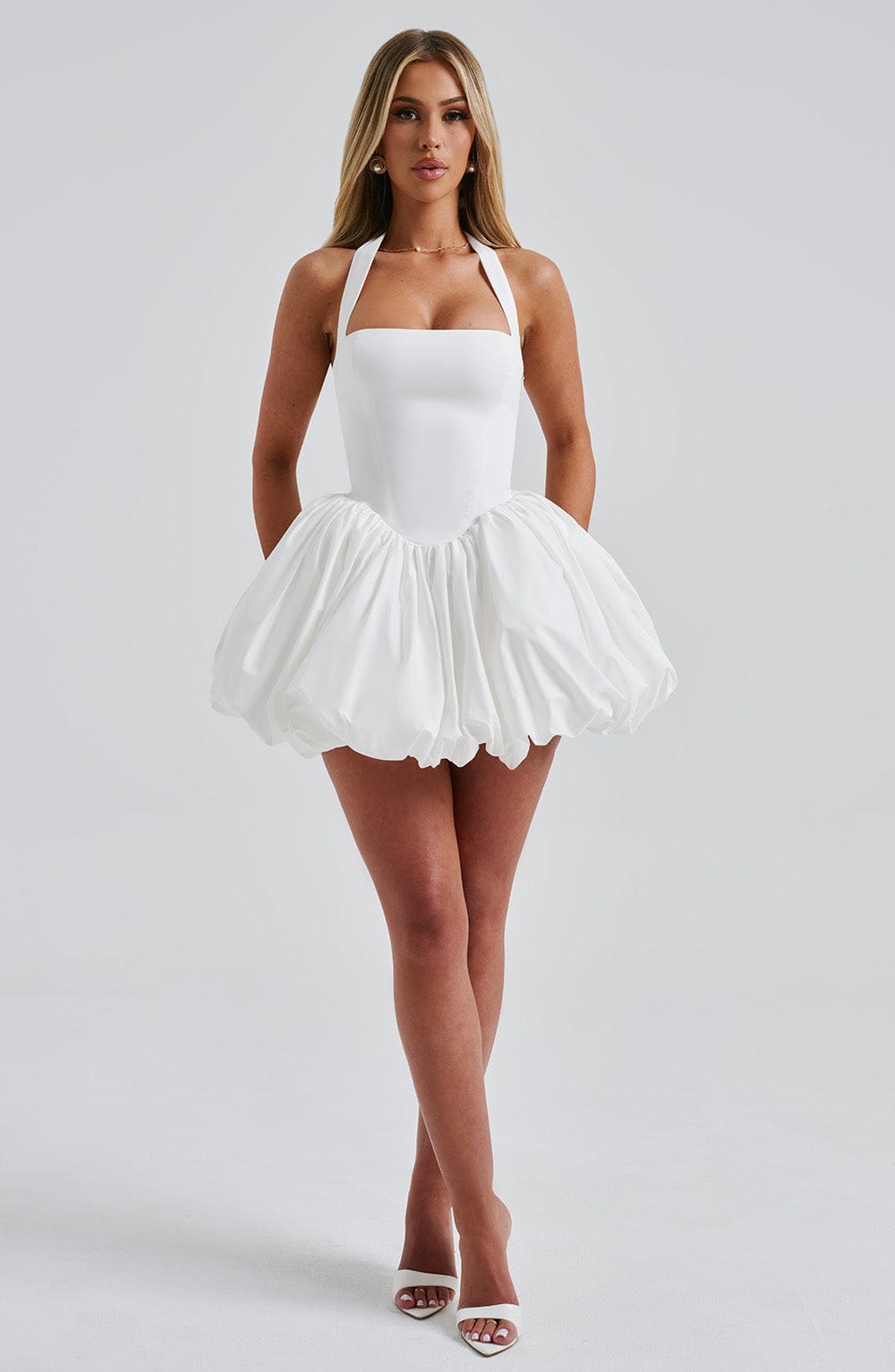 Vestido Mini Marfil Halter Corsé Martina
