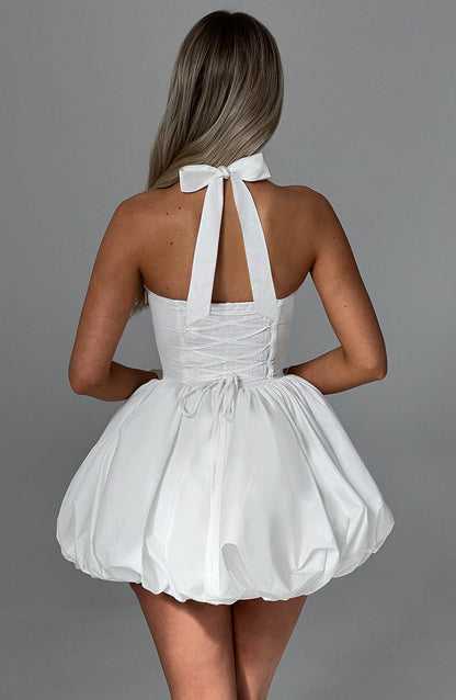 Vestido Mini Marfil Halter Corsé Martina