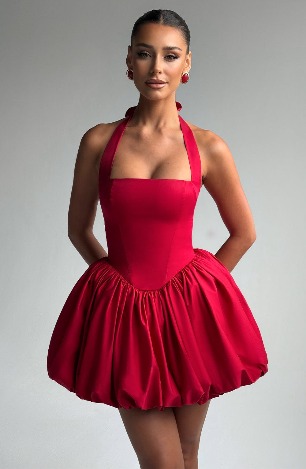 Vestido Mini Rojo Halter Corsé Martina