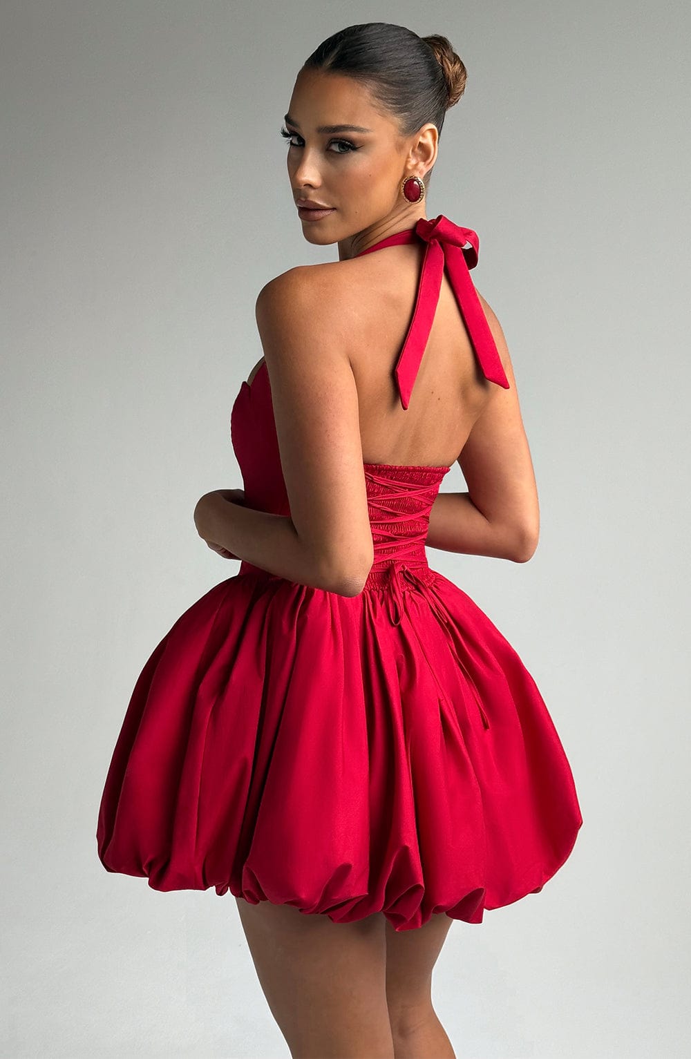 Vestido Mini Rojo Halter Corsé Martina