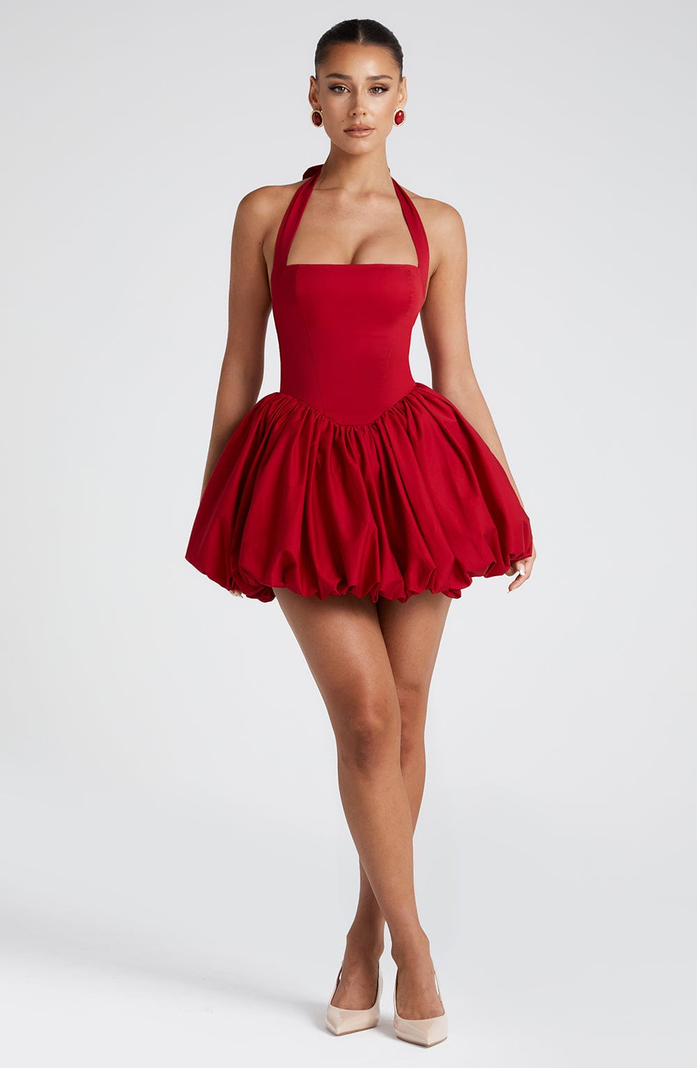 Vestido Mini Rojo Halter Corsé Martina